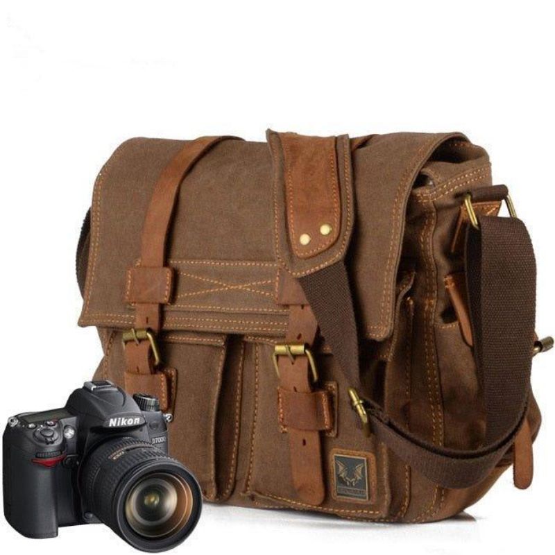 Kožená Plátená Taška Na Fotoaparát Vintage Messenger Bag