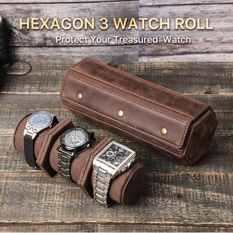 Kožené Puzdro Na 3 Hodinky Hexagon Watch Roll Case