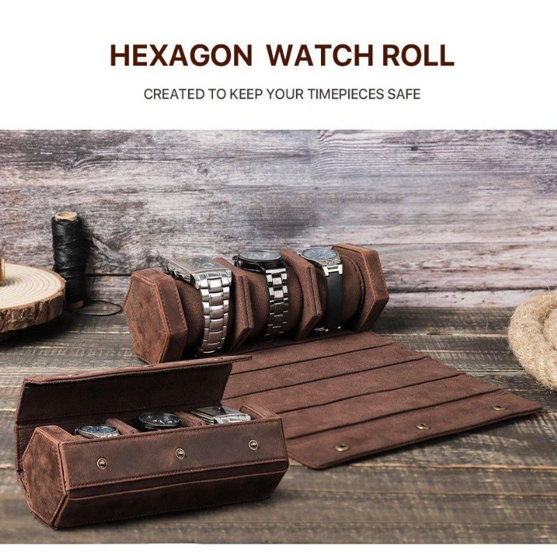 Kožené Puzdro Na 3 Hodinky Hexagon Watch Roll Case