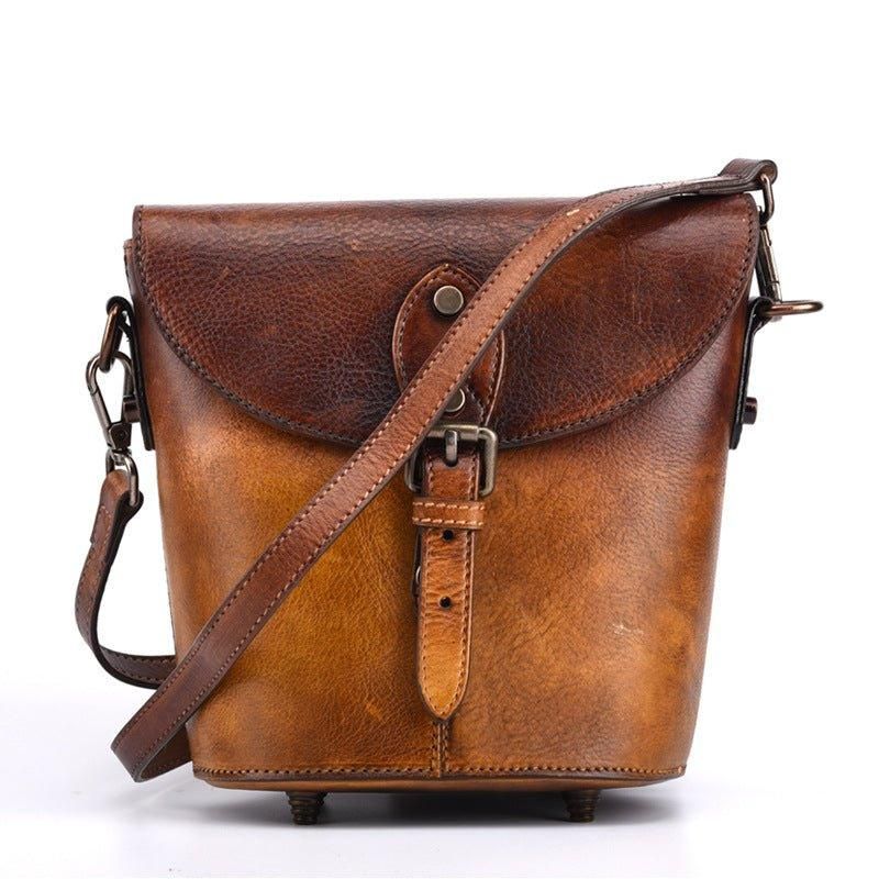 Vintage Kožená Crossbody Kabelka Mini Bucket Pre Ženy