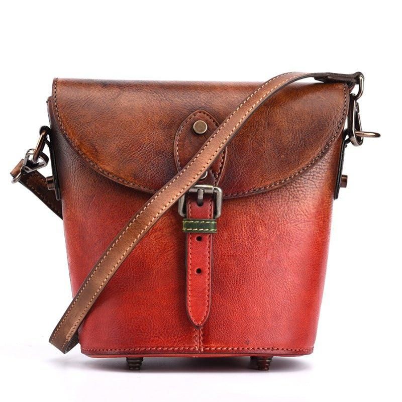 Vintage Kožená Crossbody Kabelka Mini Bucket Pre Ženy