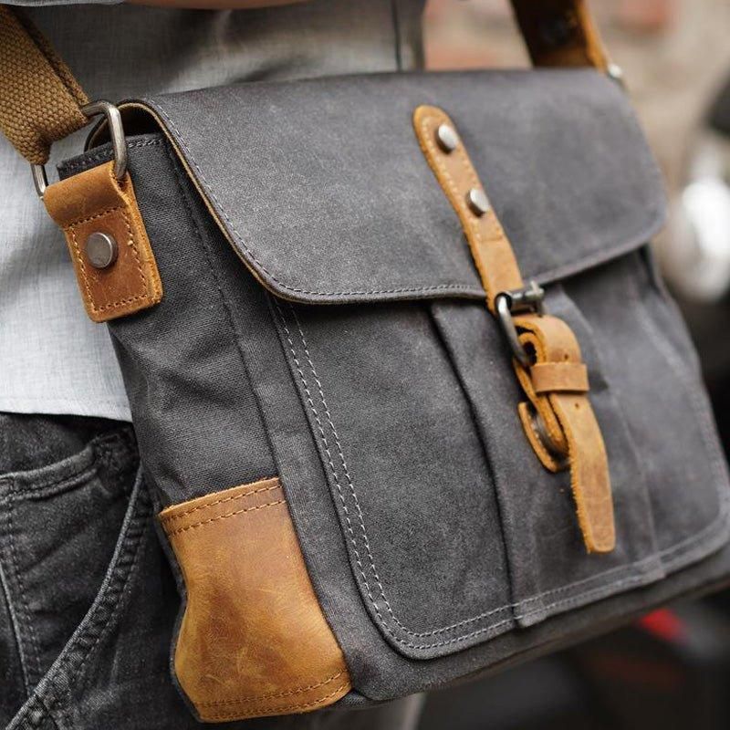 Vintage Voskovaná Plátenná Crossbody Kabelka Malá