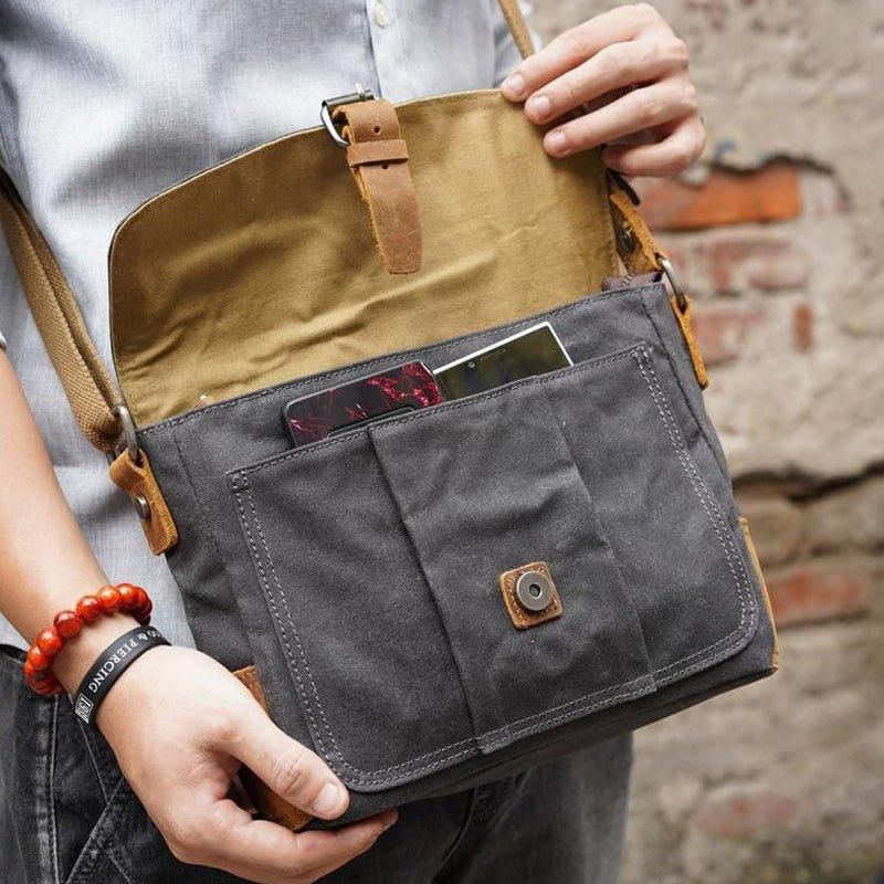 Vintage Voskovaná Plátenná Crossbody Kabelka Malá