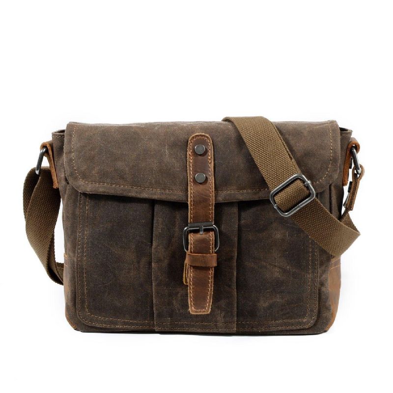 Vintage Voskovaná Plátenná Crossbody Kabelka Malá