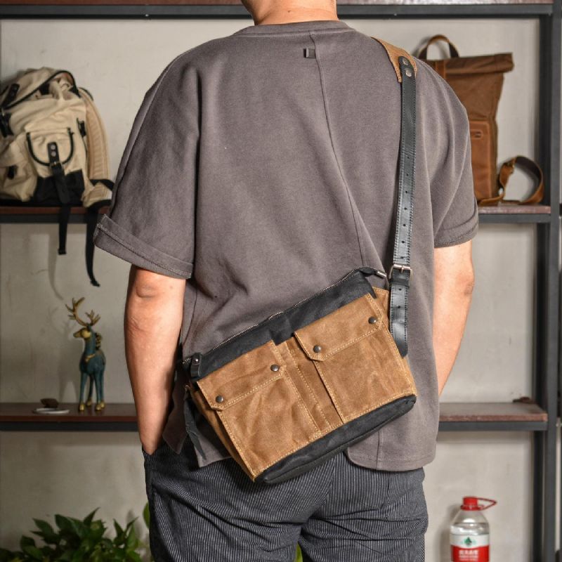 Vintage Wax Canvas Messenger Bag Colorblock